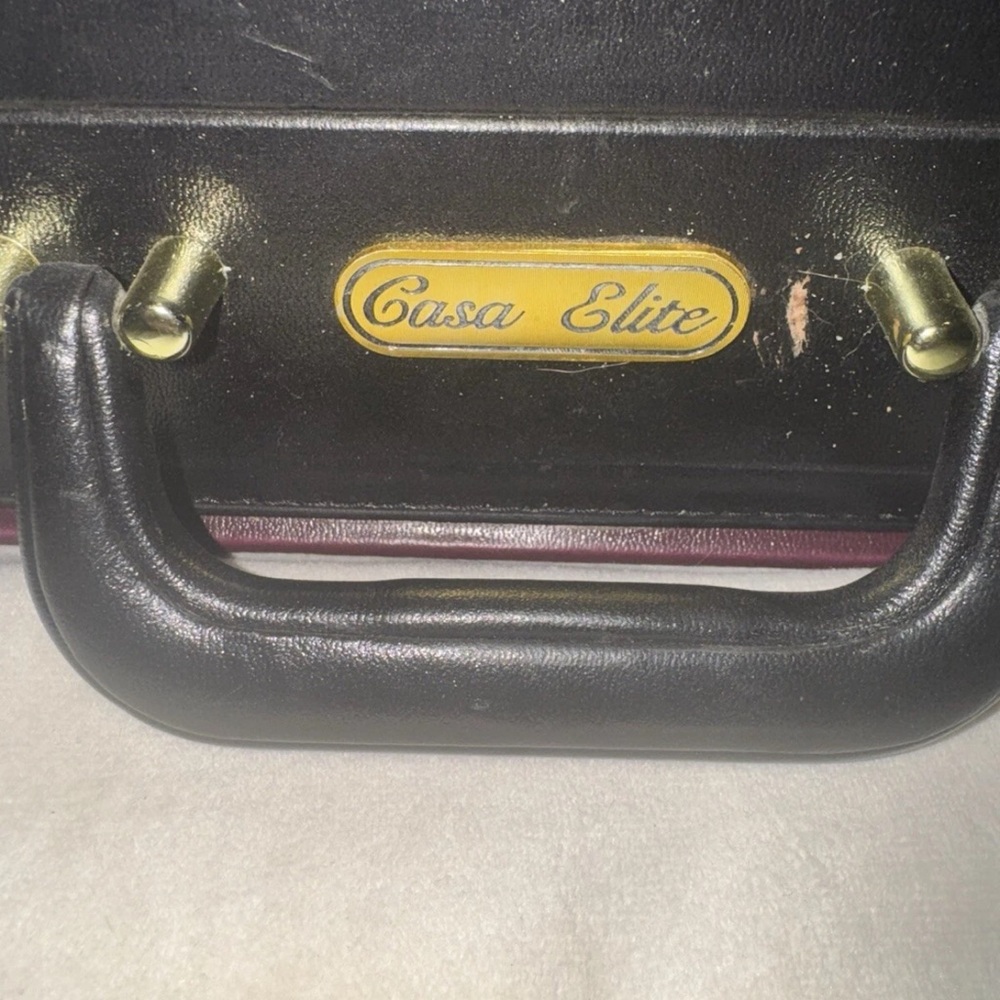 Vintage Rare Casa Elite Black Leather Empty Storage Case Gold Accents Briefcase - Picture 8 of 8
